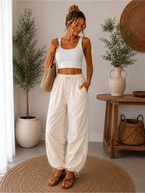 Wild Fable Cream Drawstring Windbreaker Jogger Pants
